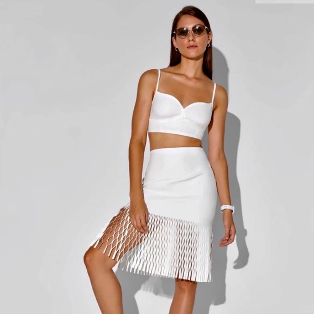 Dion Lee White Midi Fringe Hem Skirt - Picture 1 of 10